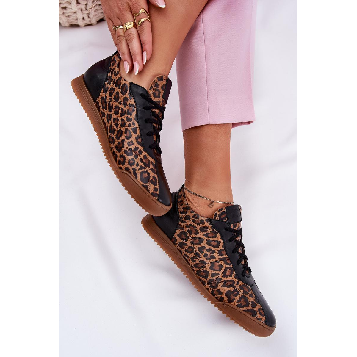 Dámske Kožené Športové Topánky S Leopardím Vzorom Laura 2935 Hnedé - Odtiene hnedej a béžovej