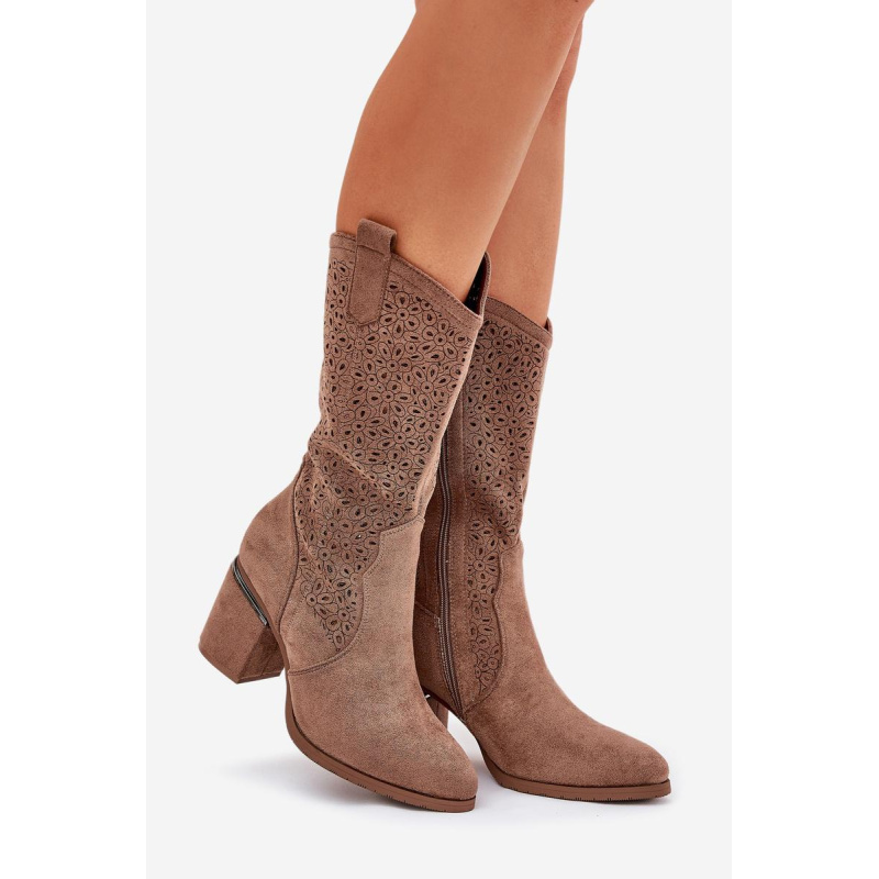 Dierkované Cowboyské Čižmy Do Polovice Lýtka S.Barski HY51-238 Hnedé - Odtiene hnedej a béžovej