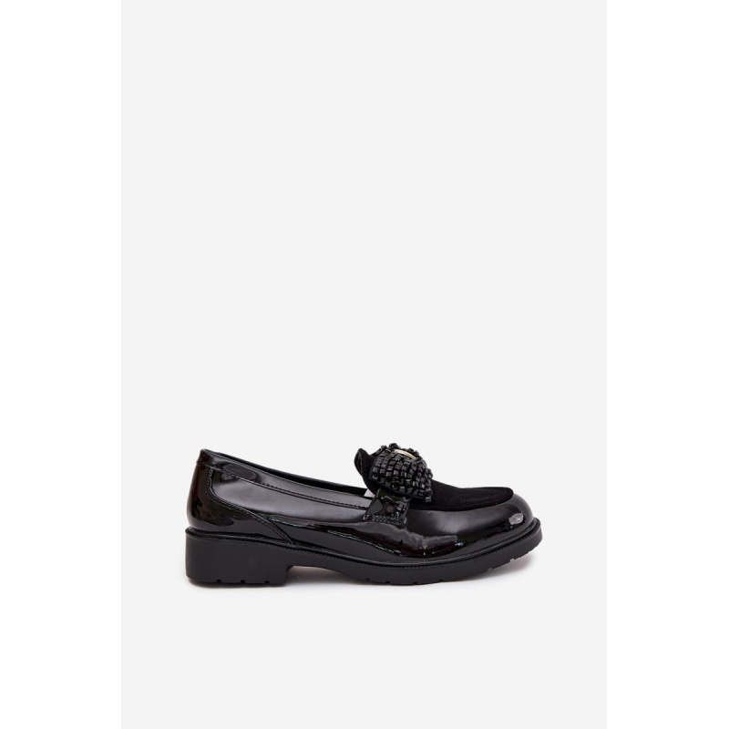 Lakované Dámske Mokasíny S Mašľou S.Barski HY51-319 Čierne - Čierna