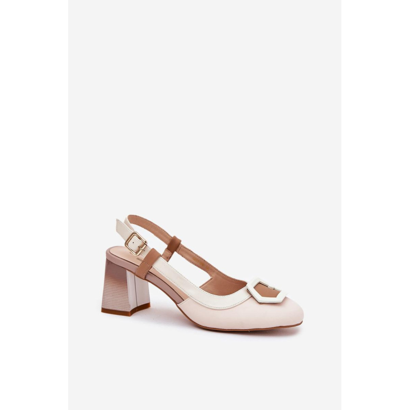 Kožené Elegantné Dámske Sandále Na Podpätku D&A CR51-569 Béžové