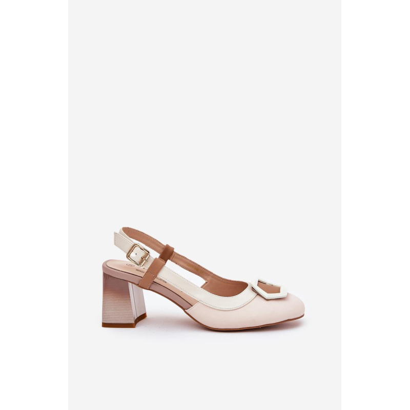 Kožené Elegantné Dámske Sandále Na Podpätku D&A CR51-569 Béžové