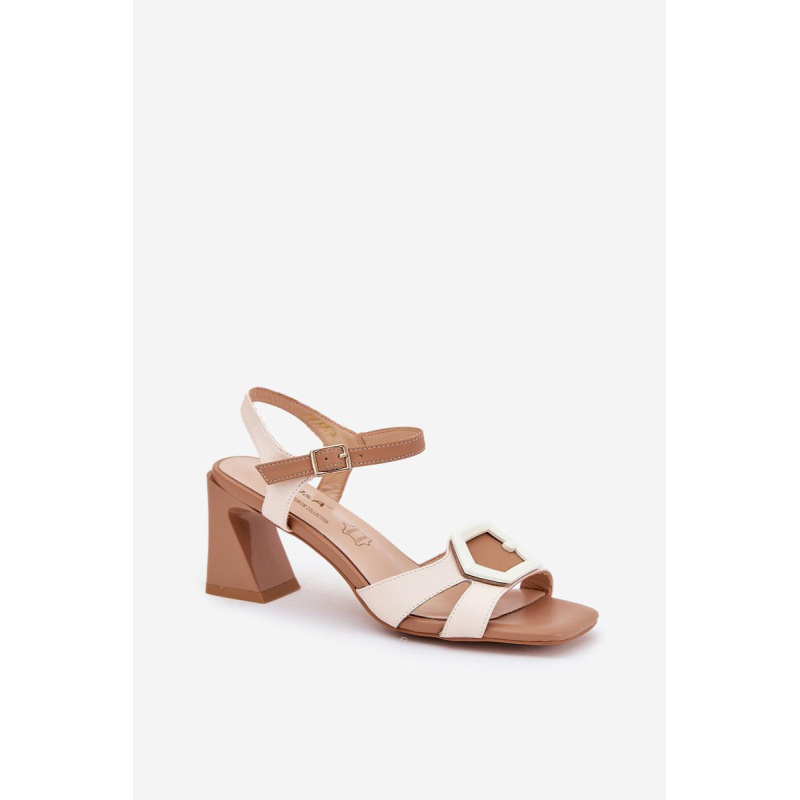 Kožené Elegantné Sandále Dámske Na Opätku Béžové D&A MR38-570