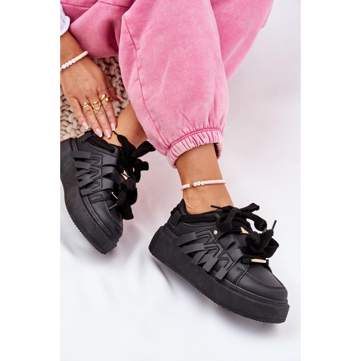 Ekokožené Tenisky Na Platforme Čierne Penolle - Čierna
