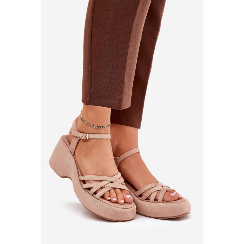 Sandal Na Platforme A Klíne Z Eko Semiša Béžové Nendal - Béžová