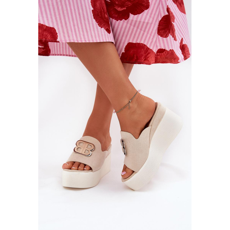 Sandal na platforme a podpätku s ozdobou béžové Tanonea - Béžová