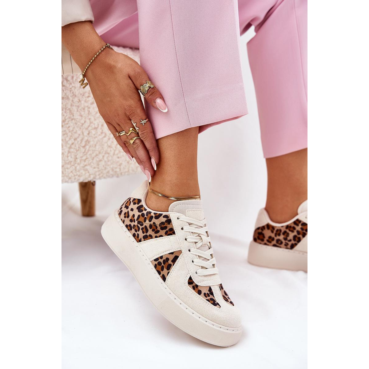 Dámske sneakers s leopardím vzorom na platforme béžové Nativira - Béžová