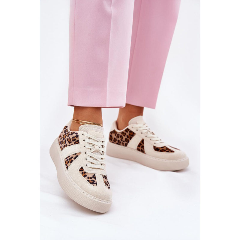 Dámske sneakers s leopardím vzorom na platforme béžové Nativira - Béžová