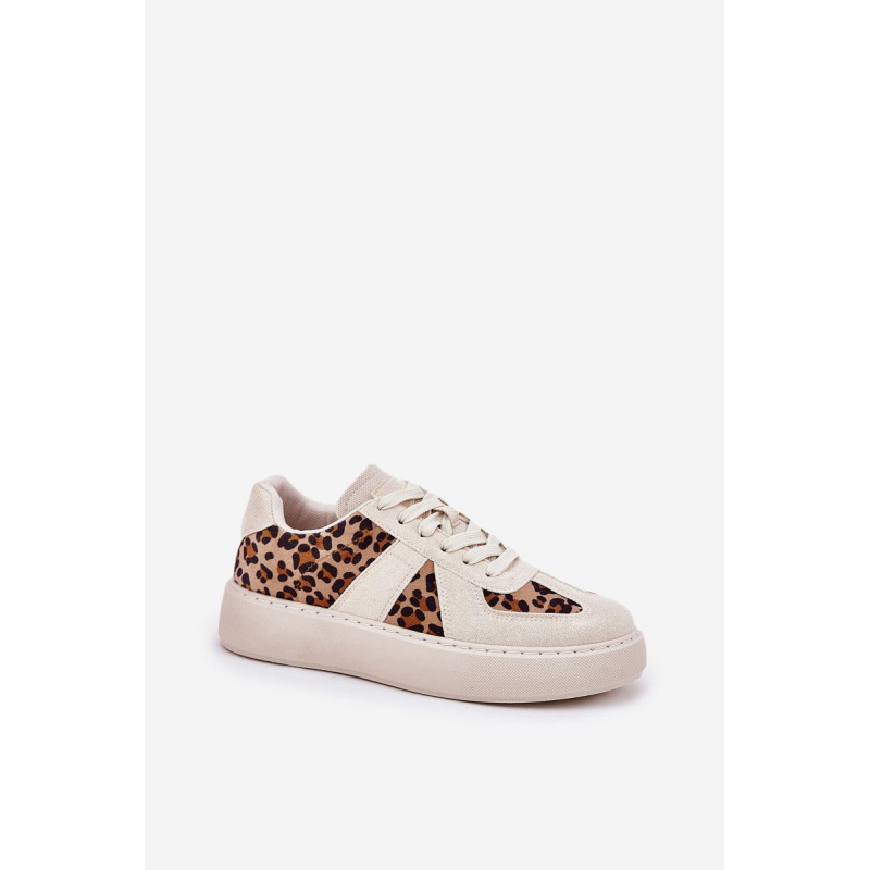 Dámske sneakers s leopardím vzorom na platforme béžové Nativira - Béžová