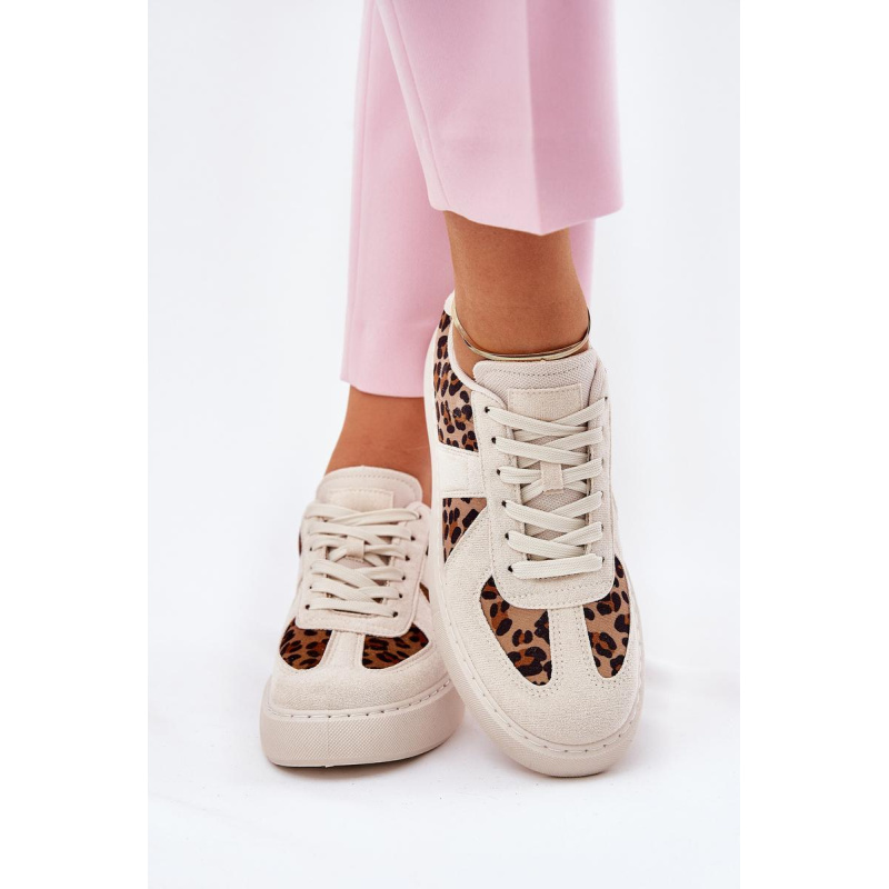 Dámske sneakers s leopardím vzorom na platforme béžové Nativira - Béžová