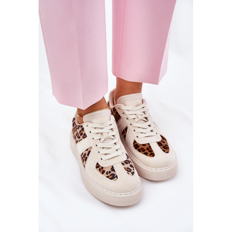 Dámske sneakers s leopardím vzorom na platforme béžové Nativira - Béžová