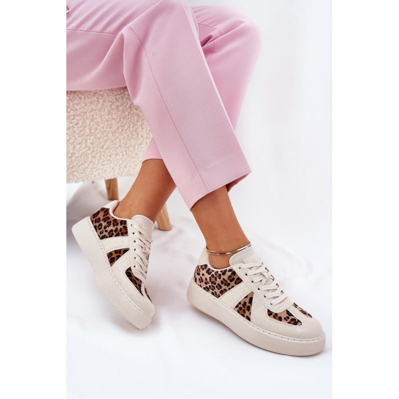 Dámske sneakers s leopardím vzorom na platforme béžové Nativira - Béžová