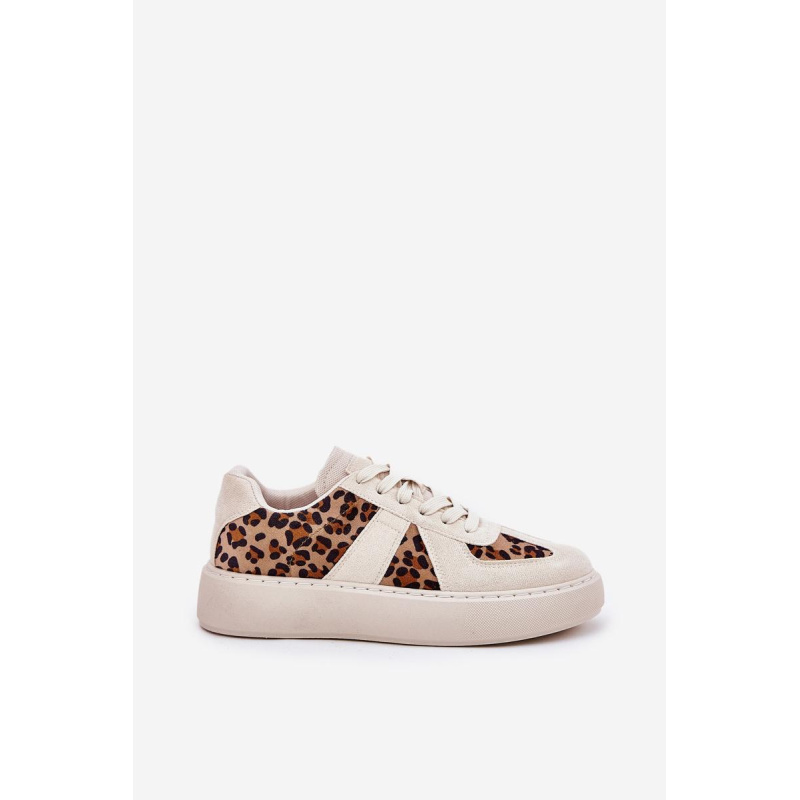 Dámske sneakers s leopardím vzorom na platforme béžové Nativira - Béžová