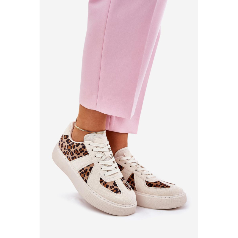 Dámske sneakers s leopardím vzorom na platforme béžové Nativira - Béžová