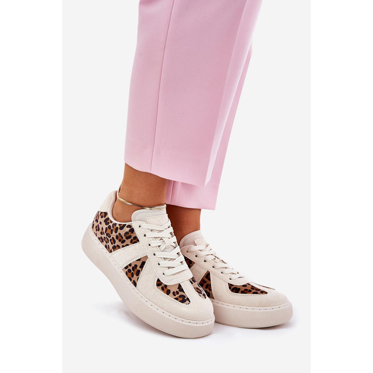Dámske sneakers s leopardím vzorom na platforme béžové Nativira - Béžová