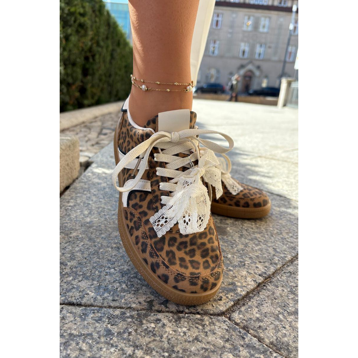 Nízké Dámske Tenisky S Čipkou Leopardie Hnedé Zielle - Odtiene hnedej a béžovej