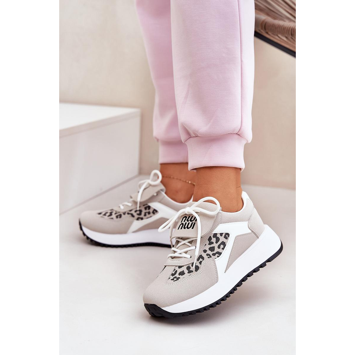 Športové Topánky Sneakers Dámske Na Platforme Leopard Bielo-Bežové Pumbes - Biela || Béžová
