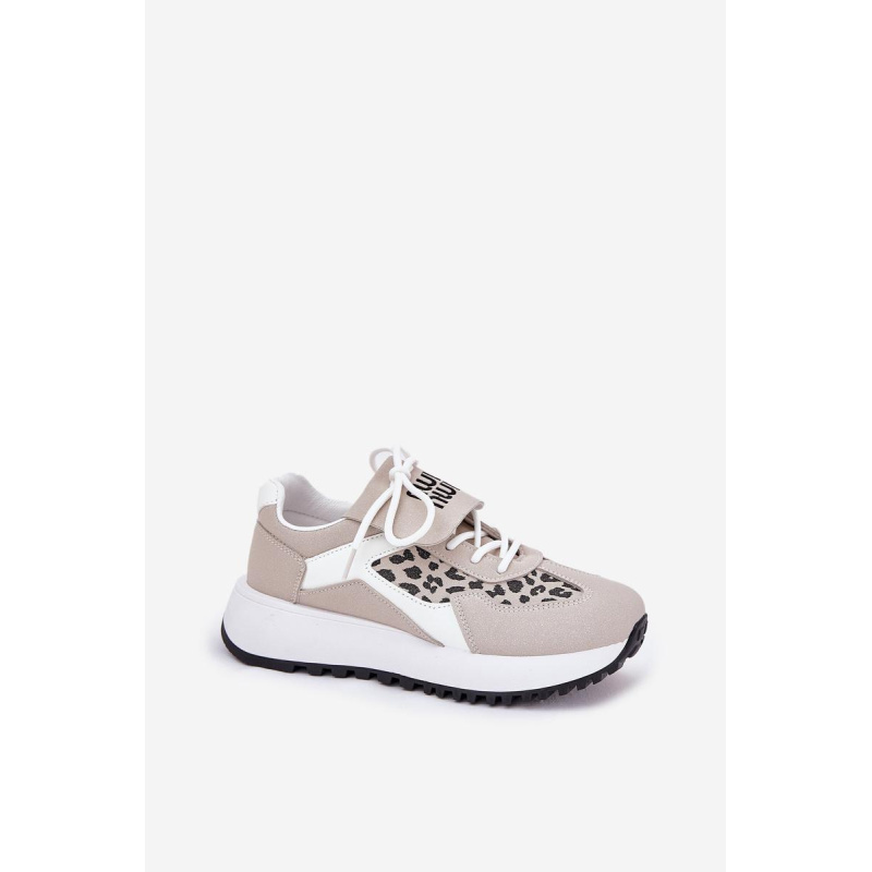 Športové Topánky Sneakers Dámske Na Platforme Leopard Bielo-Bežové Pumbes - Biela || Béžová