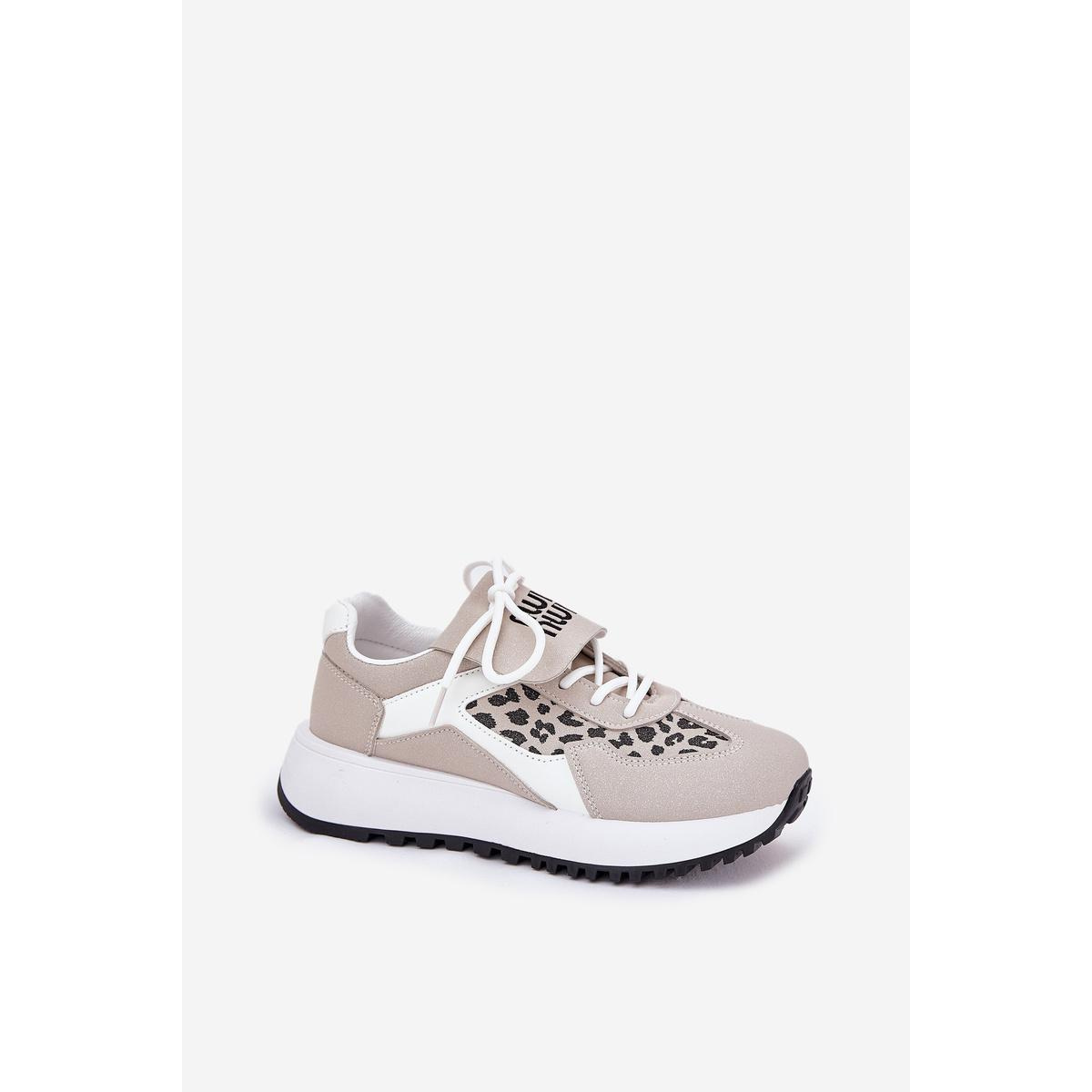 Športové Topánky Sneakers Dámske Na Platforme Leopard Bielo-Bežové Pumbes - Biela || Béžová