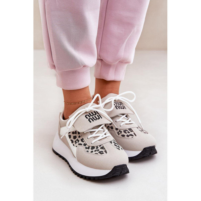 Športové Topánky Sneakers Dámske Na Platforme Leopard Bielo-Bežové Pumbes - Biela || Béžová