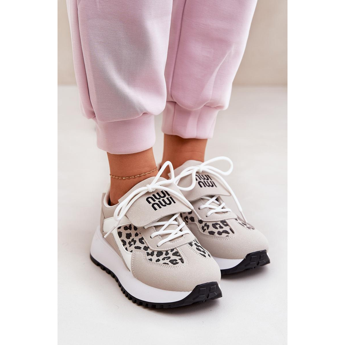 Športové Topánky Sneakers Dámske Na Platforme Leopard Bielo-Bežové Pumbes - Biela || Béžová