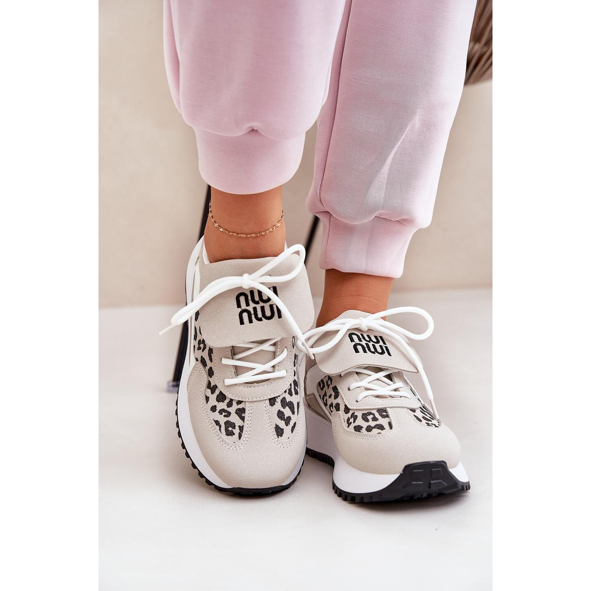 Športové Topánky Sneakers Dámske Na Platforme Leopard Bielo-Bežové Pumbes - Biela || Béžová