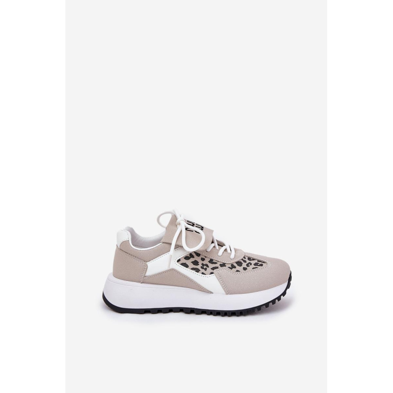 Športové Topánky Sneakers Dámske Na Platforme Leopard Bielo-Bežové Pumbes - Biela || Béžová