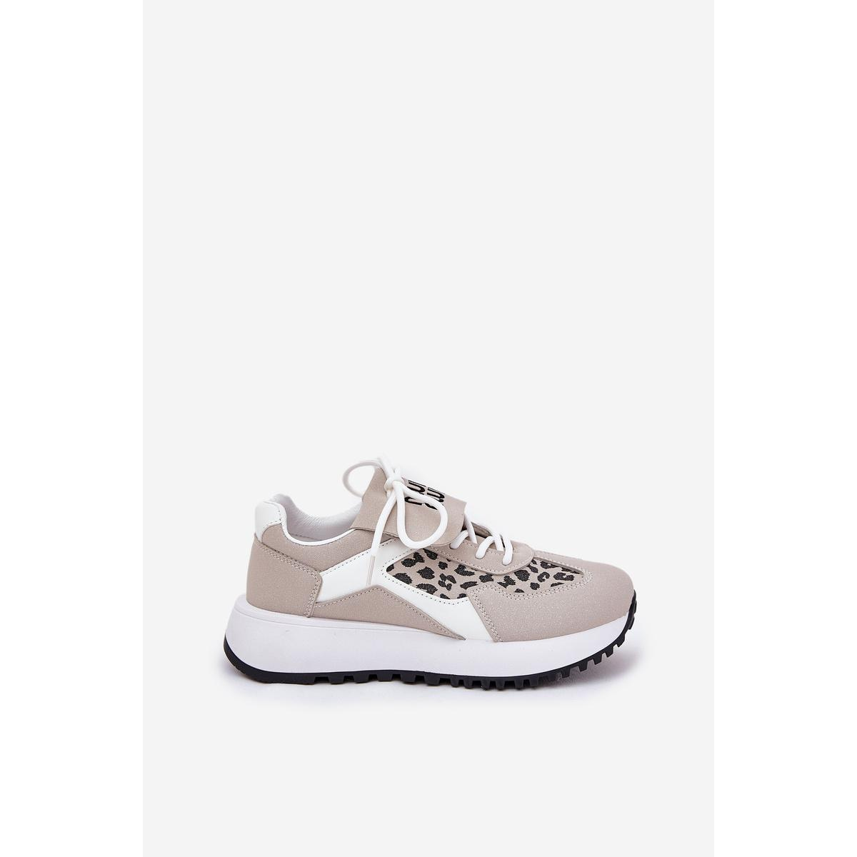 Športové Topánky Sneakers Dámske Na Platforme Leopard Bielo-Bežové Pumbes - Biela || Béžová