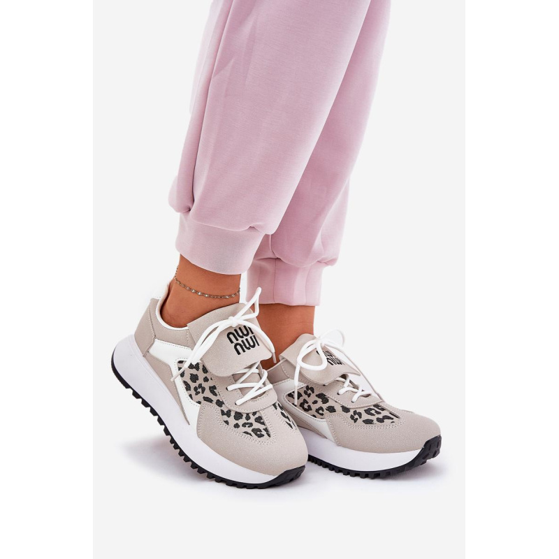 Športové Topánky Sneakers Dámske Na Platforme Leopard Bielo-Bežové Pumbes - Biela || Béžová