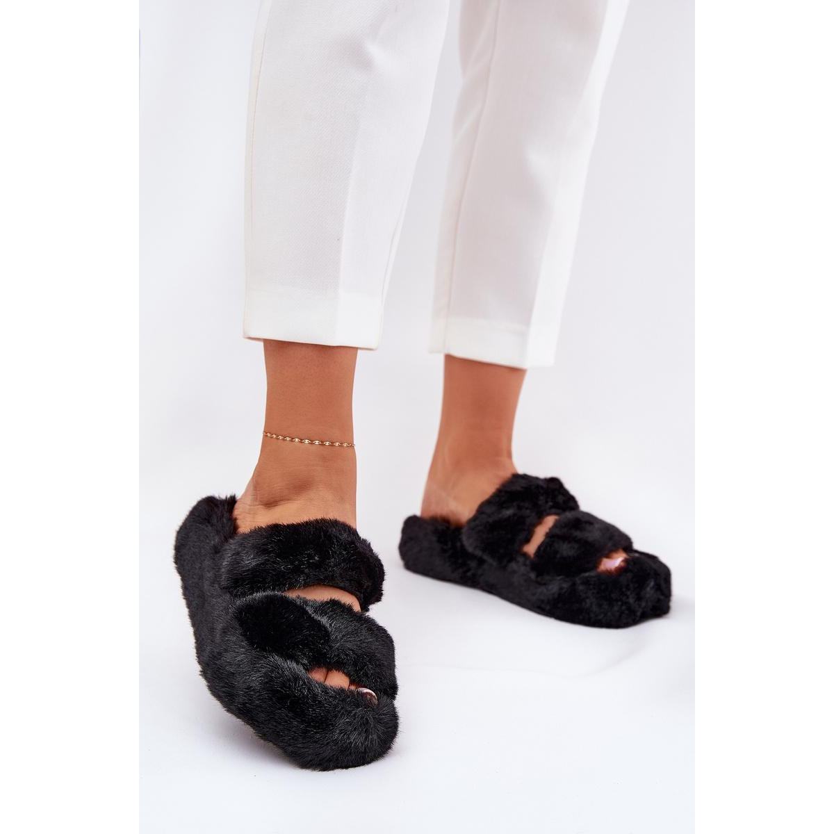 Dámske Kožušinové Papuče Na Platforme Čierne Talfedi - Čierna