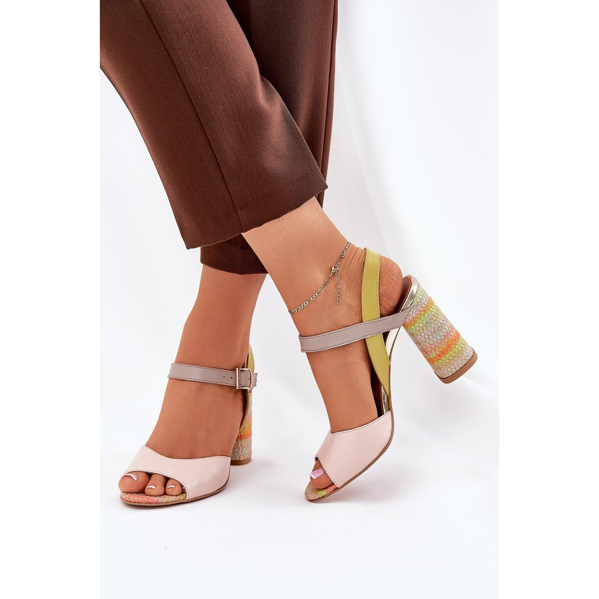 Kožené Elegantné Sandále na Podpätku Laura Messi 2136 Viacfarebné - Viacfarebné