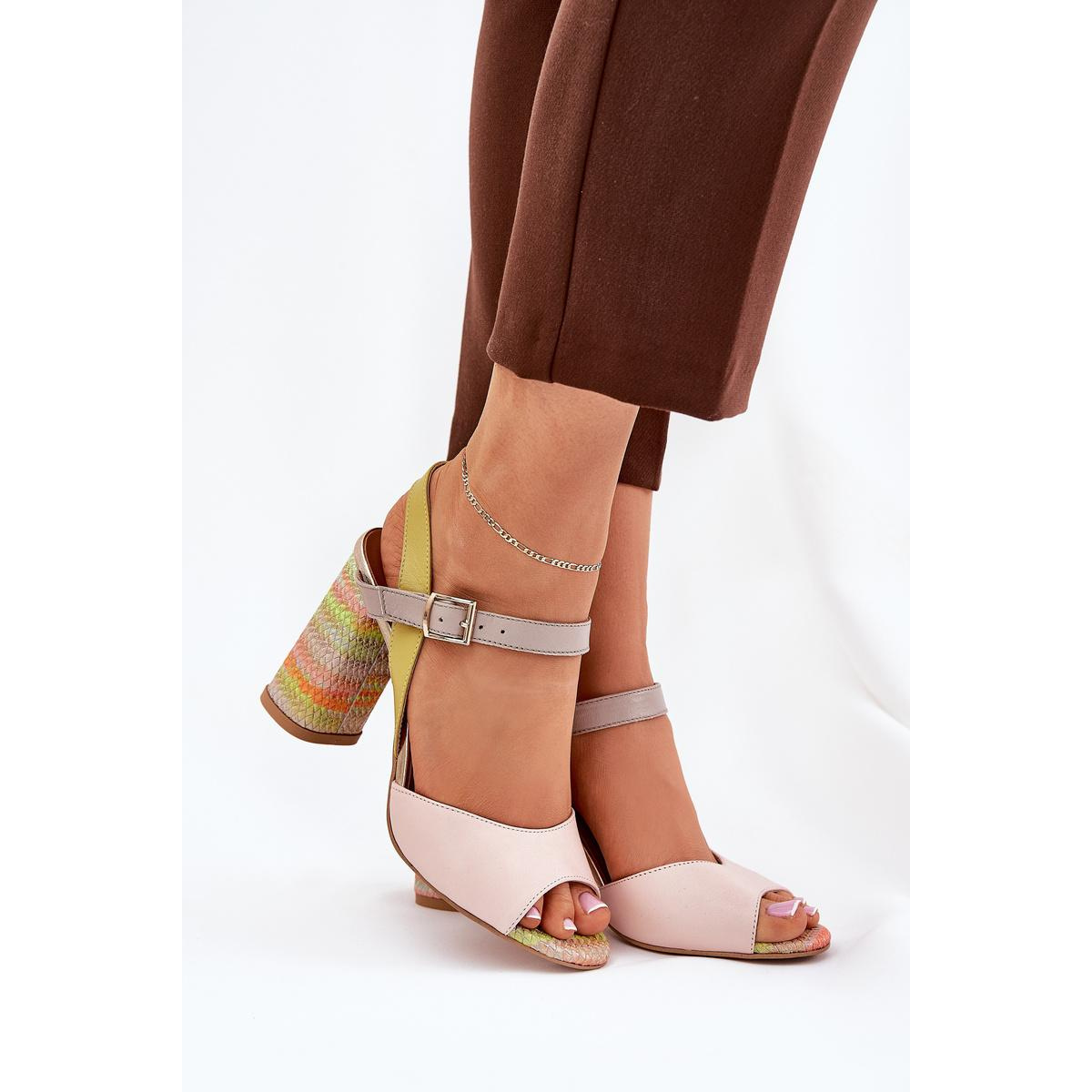 Kožené Elegantné Sandále na Podpätku Laura Messi 2136 Viacfarebné - Viacfarebné