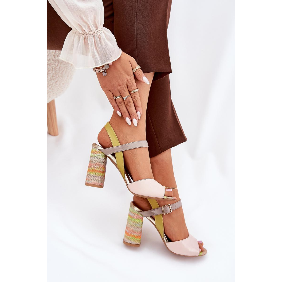Kožené Elegantné Sandále na Podpätku Laura Messi 2136 Viacfarebné - Viacfarebné