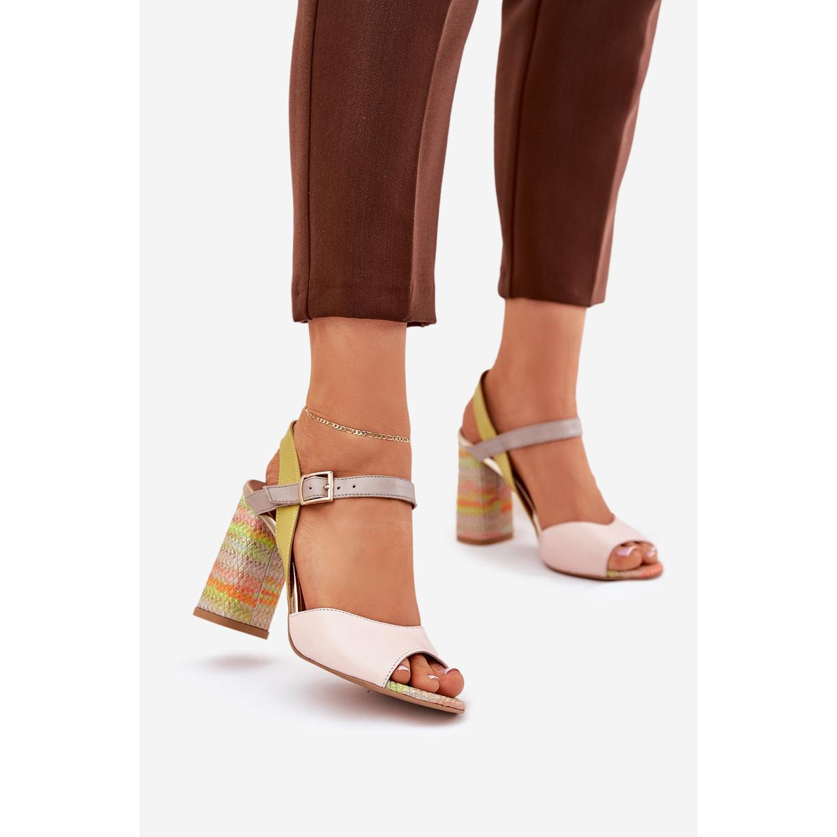 Kožené Elegantné Sandále na Podpätku Laura Messi 2136 Viacfarebné - Viacfarebné