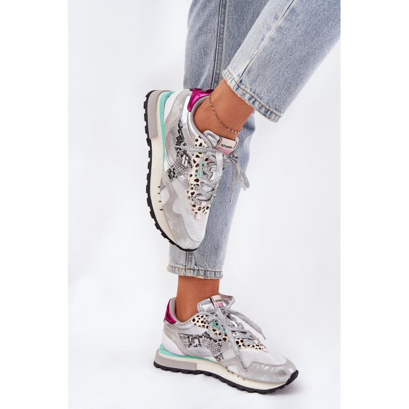 Semišové Športové Topánky Tenisky Dámske D.Franklin Ztlmená Biela DFSH387005 - Srebrny
