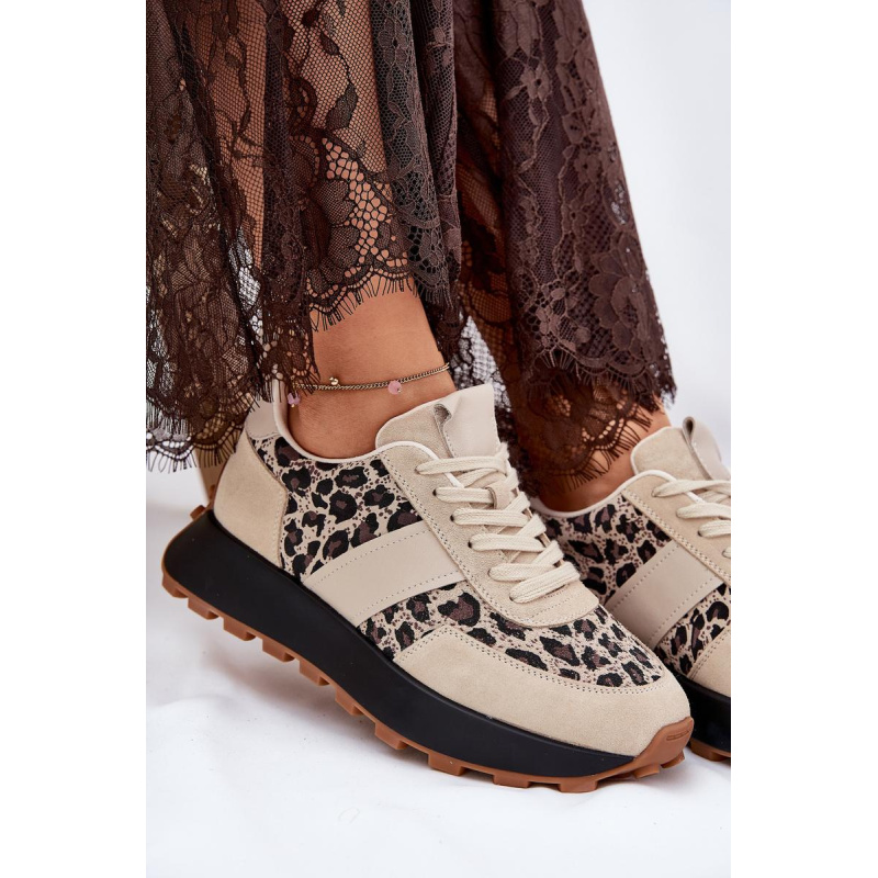 Zamatové Dámske Sneakers Na Platforme Panther Vinceza 66793 Béžové - Béžová