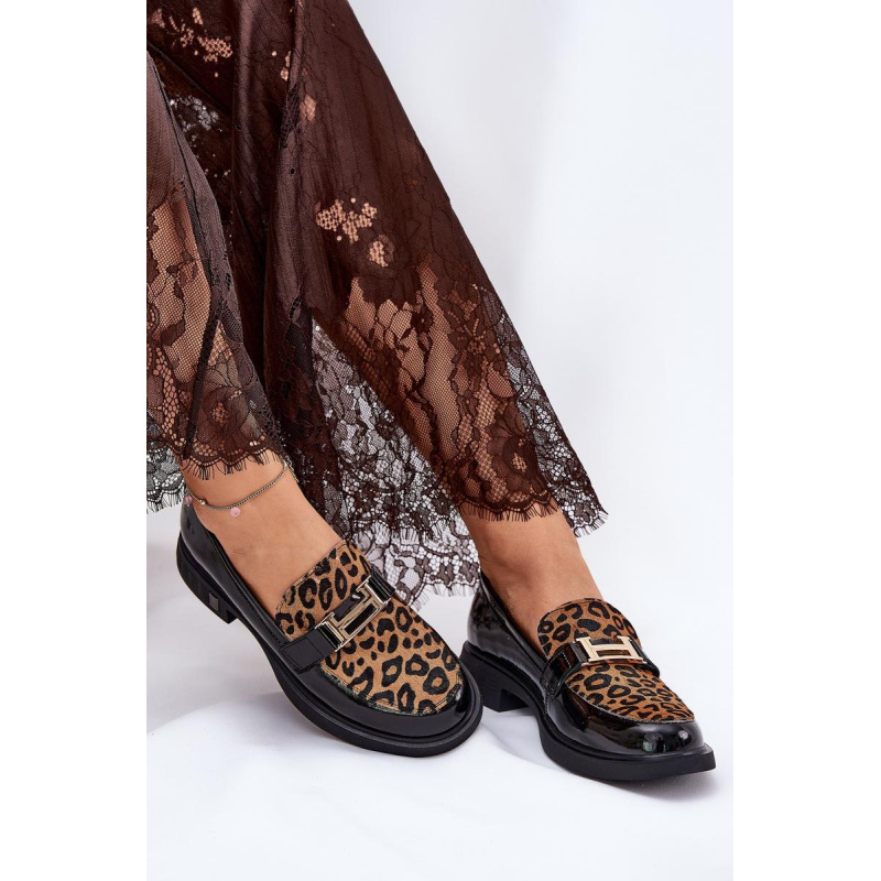 Kožené Lakované Mokasíny Leopard Vinceza 66790 Čierne