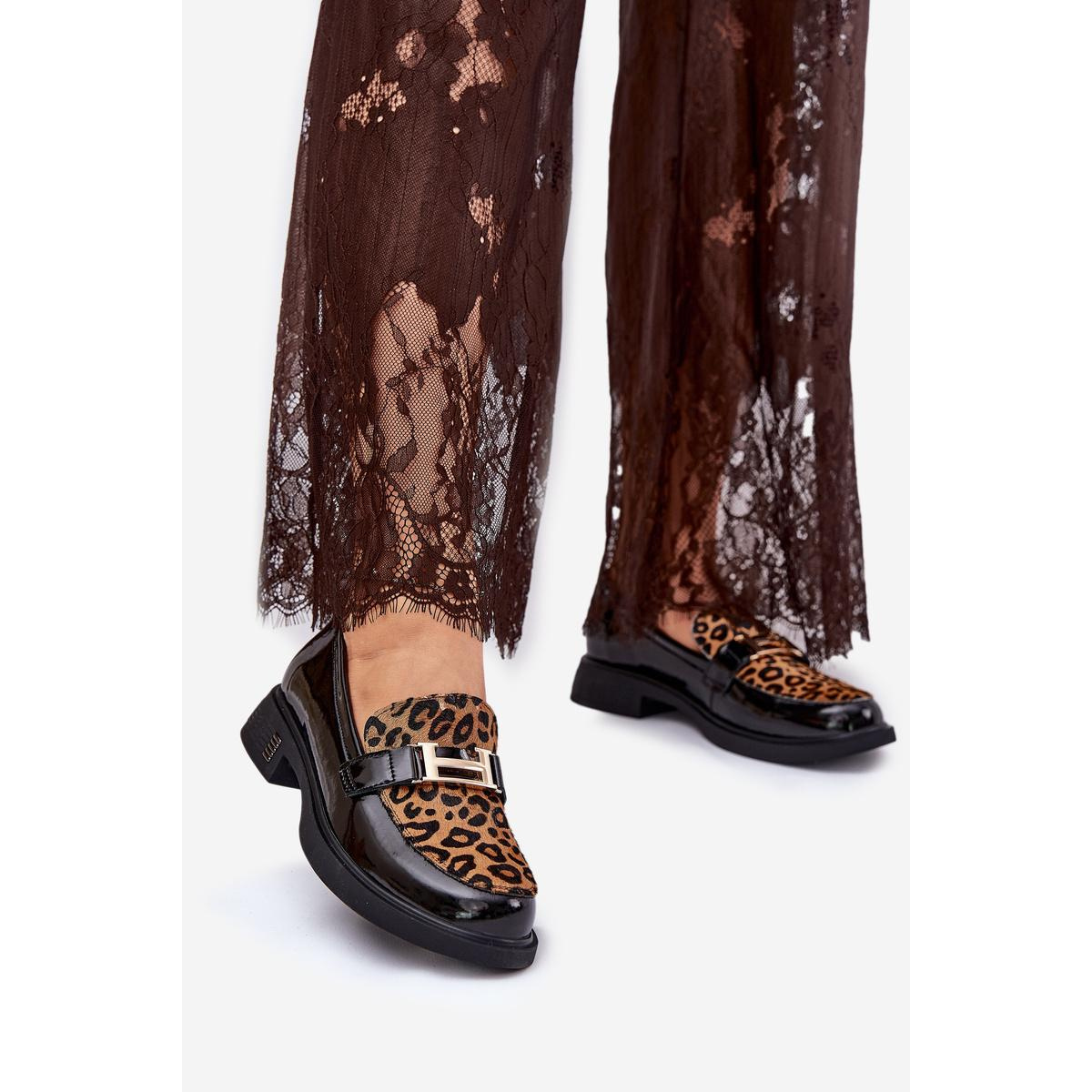 Kožené Lakované Mokasíny Leopard Vinceza 66790 Čierne