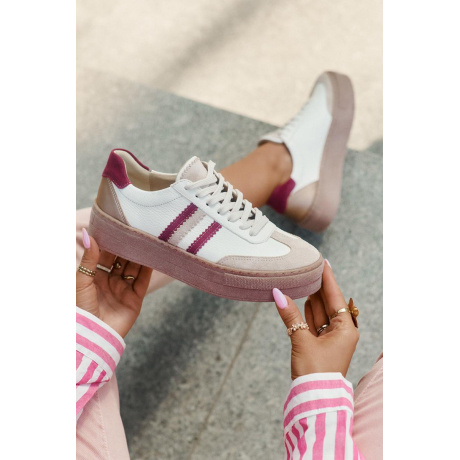 Kožené Dámske Sneakers Na Platforme Zazoo N1234 Béžovo-Červené - Béžová