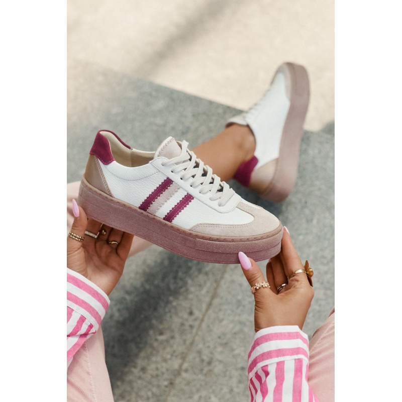 Kožené Dámske Sneakers Na Platforme Zazoo N1234 Béžovo-Červené - Béžová