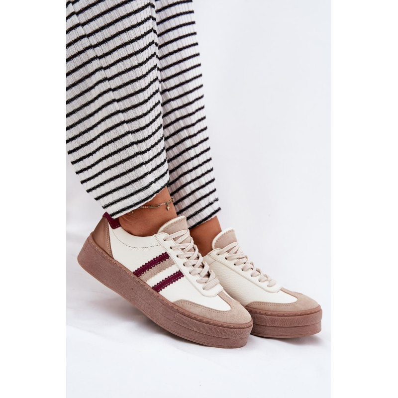 Kožené Dámske Sneakers Na Platforme Zazoo N1234 Béžovo-Červené - Béžová