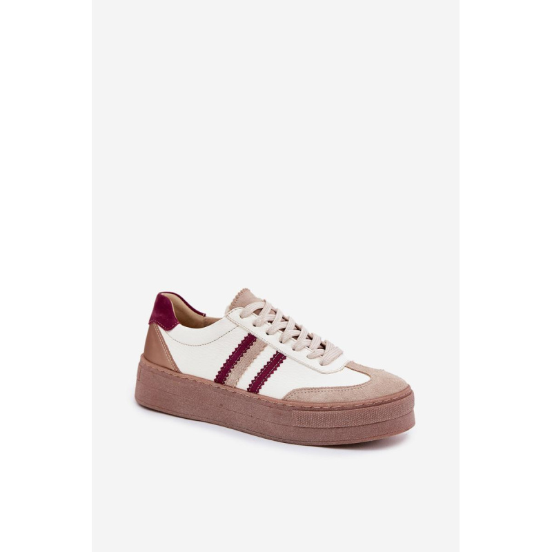 Kožené Dámske Sneakers Na Platforme Zazoo N1234 Béžovo-Červené - Béžová