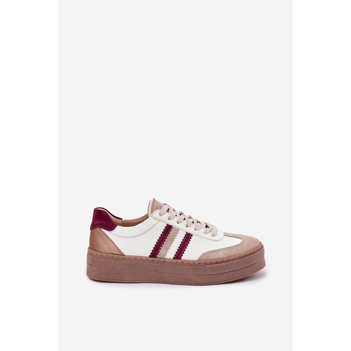 Kožené Dámske Sneakers Na Platforme Zazoo N1234 Béžovo-Červené - Béžová
