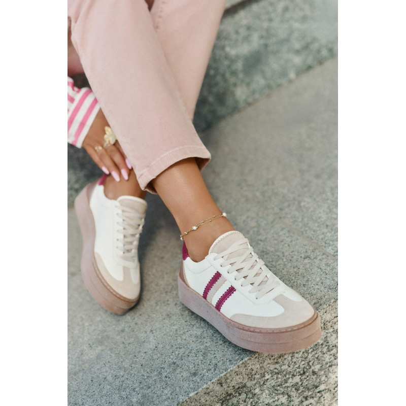 Kožené Dámske Sneakers Na Platforme Zazoo N1234 Béžovo-Červené - Béžová