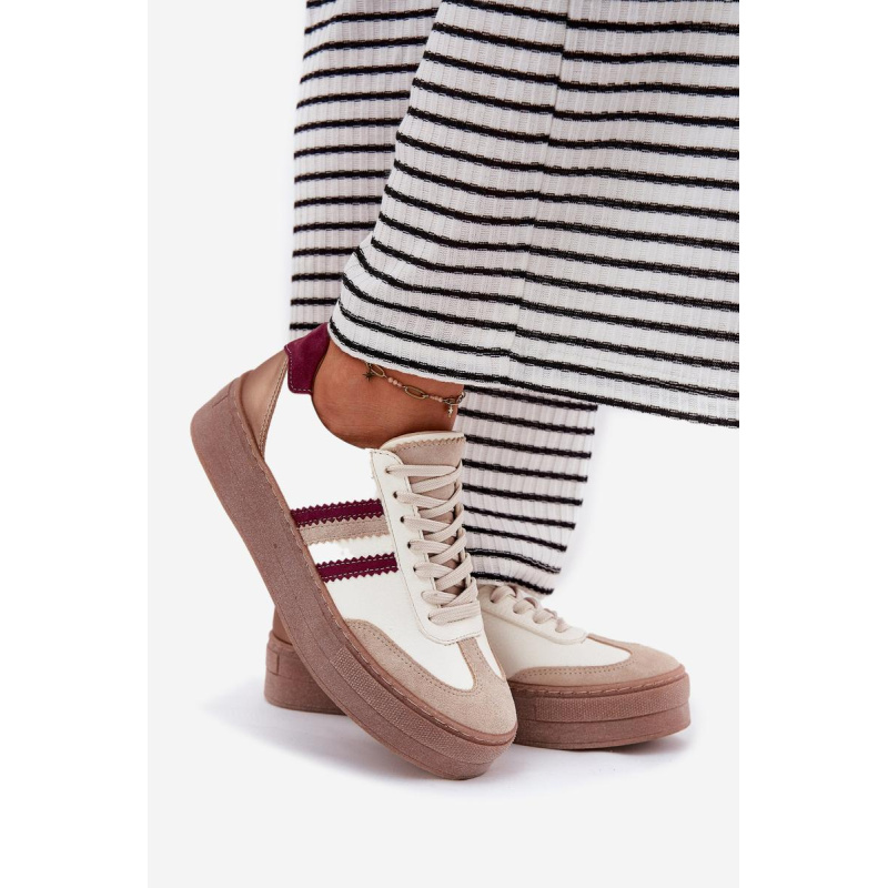 Kožené Dámske Sneakers Na Platforme Zazoo N1234 Béžovo-Červené - Béžová