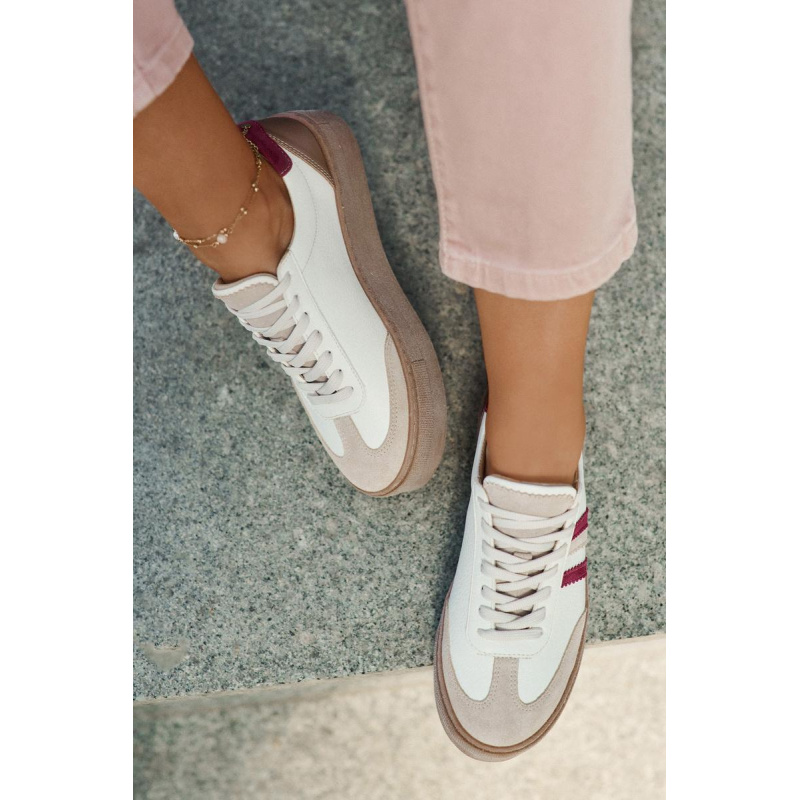 Kožené Dámske Sneakers Na Platforme Zazoo N1234 Béžovo-Červené - Béžová