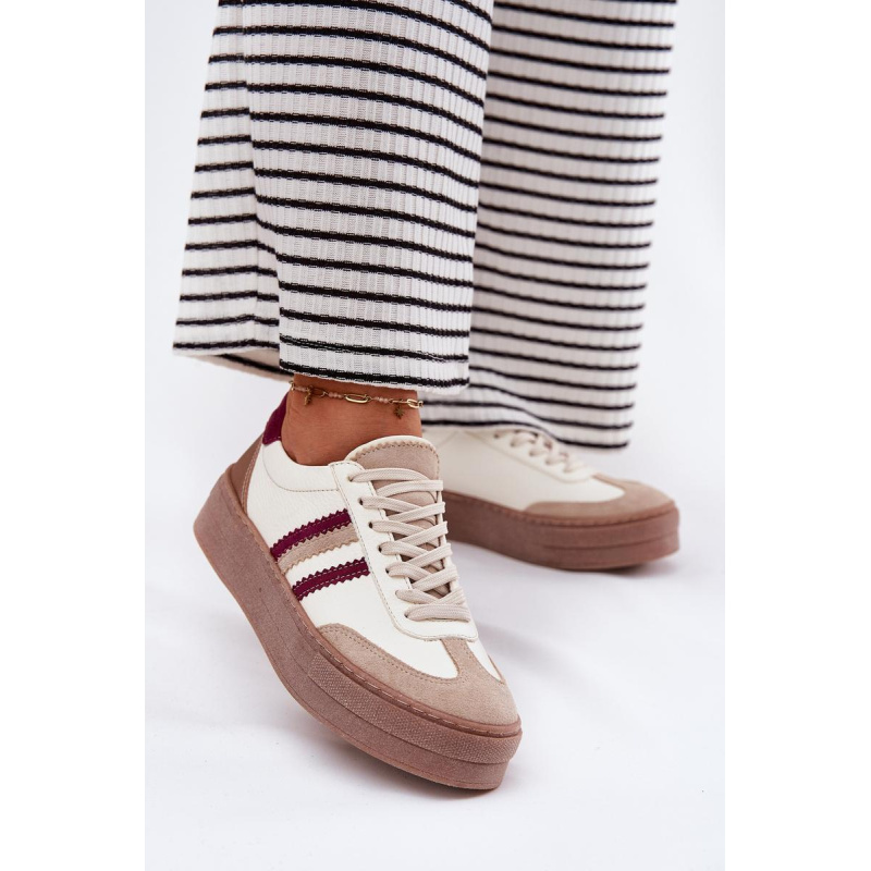 Kožené Dámske Sneakers Na Platforme Zazoo N1234 Béžovo-Červené - Béžová