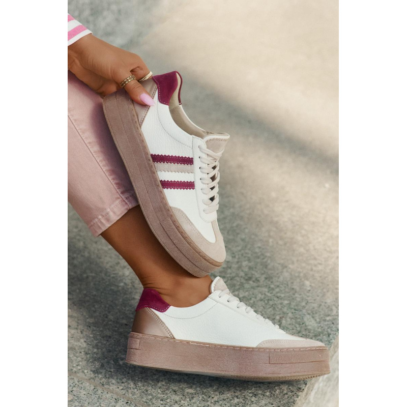Kožené Dámske Sneakers Na Platforme Zazoo N1234 Béžovo-Červené - Béžová
