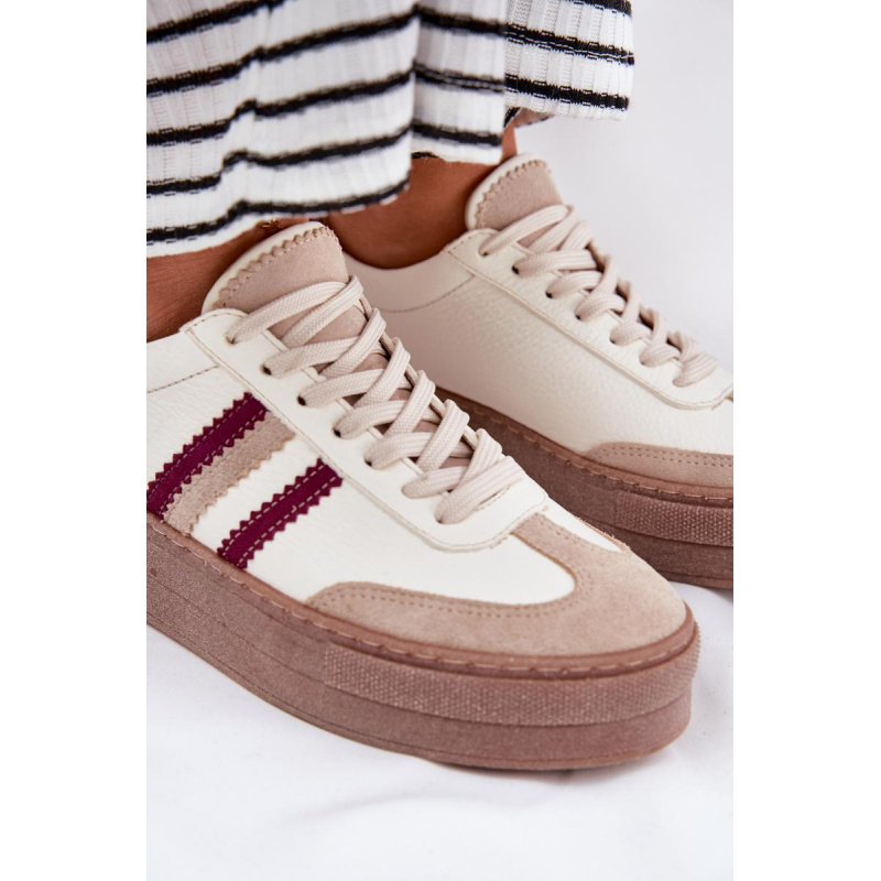Kožené Dámske Sneakers Na Platforme Zazoo N1234 Béžovo-Červené - Béžová