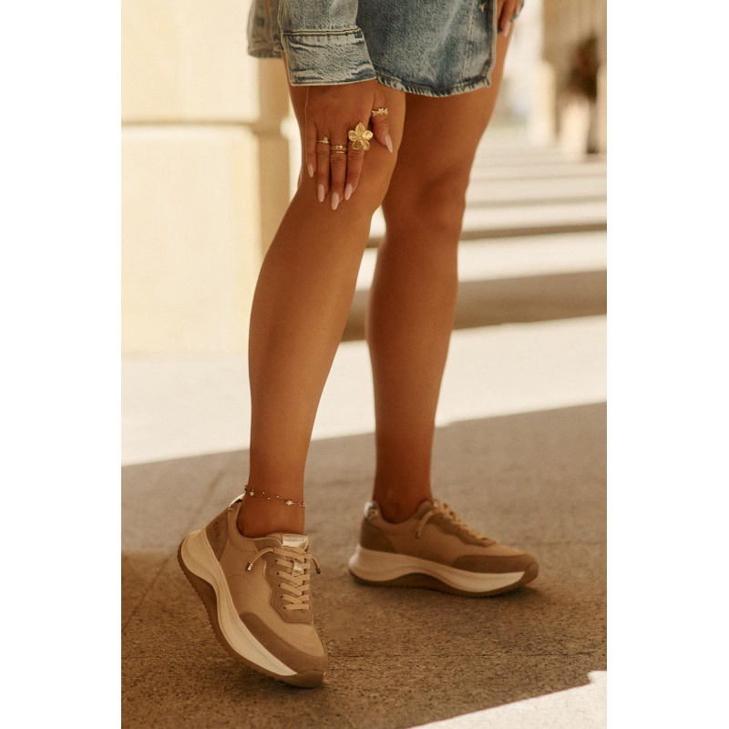 Dámske semišové tenisky na platforme Big Star RR274A345 HI-POLY SYSTEM Tmavo béžové - Béžová