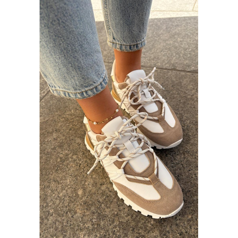 Kožené Polobotky Sneakers Dámske Artiker 56C1738 Béžovo-Zlaté - Zlatá || Béžová